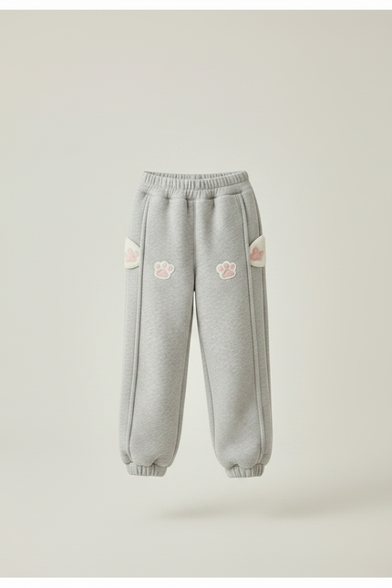 Pantalon Gris Molletonné Ample Décontracté Patte Chat - vue 3