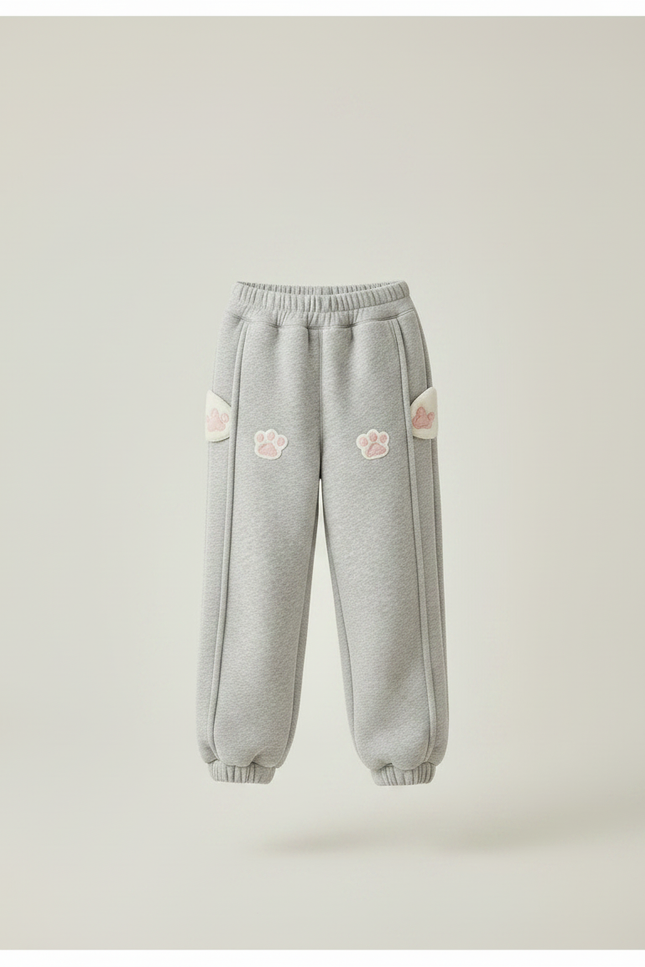 Pantalon Gris Molletonné Ample Décontracté Patte Chat - vue 3