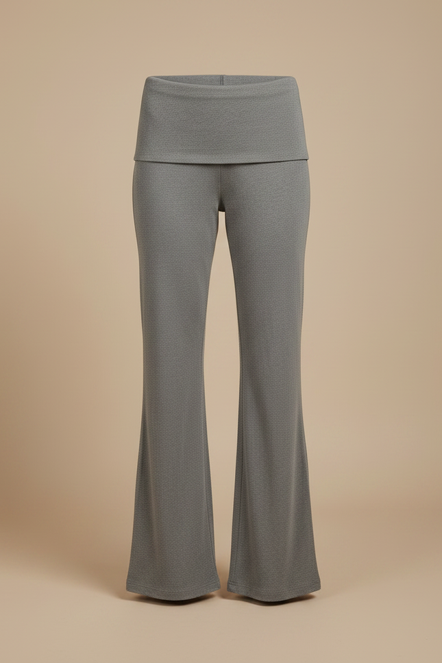Pantalon Gris Confortable Évasé Taille Haute Femme - Maille - vue 3