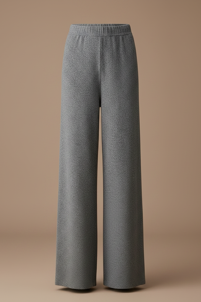 Pantalon Gris Laine Large Tricoté Confortable Femme - vue 3