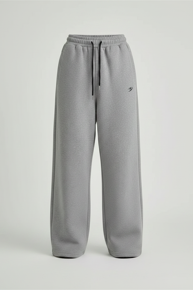 Pantalon Gris Ample Décontracté Molletonné Brodé - vue 3