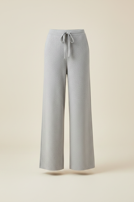 Pantalon Gris Ample Tricoté Cordon Confortable Femme - Maille - vue 3
