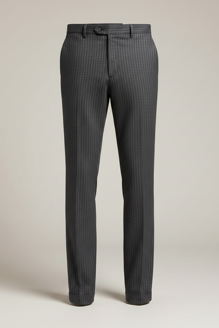 Pantalon Gris À Rayures Fines Coupe Droite Homme - Laine - vue 3