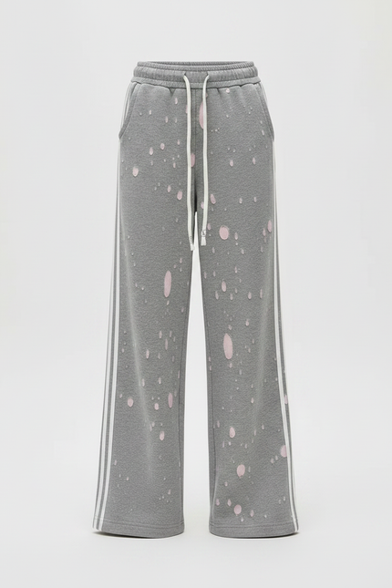 Pantalon Gris Large, Décontracté, Imprimé, Rayures Latérales - Molleton - vue 3