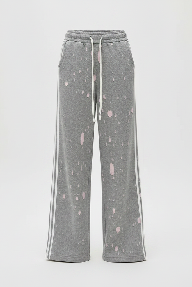 Pantalon Gris Large, Décontracté, Imprimé, Rayures Latérales - Molleton - vue 3