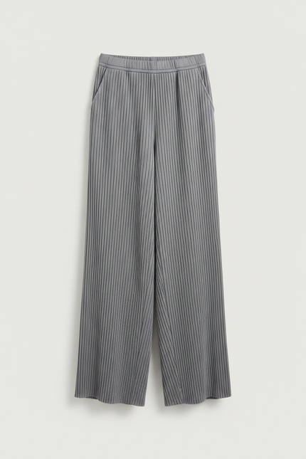 Pantalon Gris Plissé Fluide Décontracté Large Femme - Polyester - vue 3