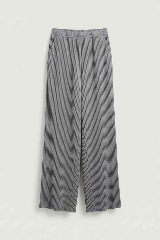 Pantalon Gris Plissé Fluide Décontracté Large Femme - Polyester - vue 3