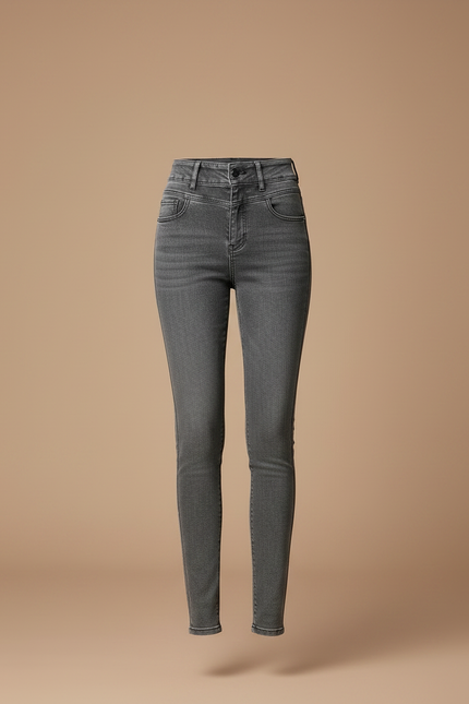 Pantalon Gris Jean Skinny Taille Haute Femme - vue 3