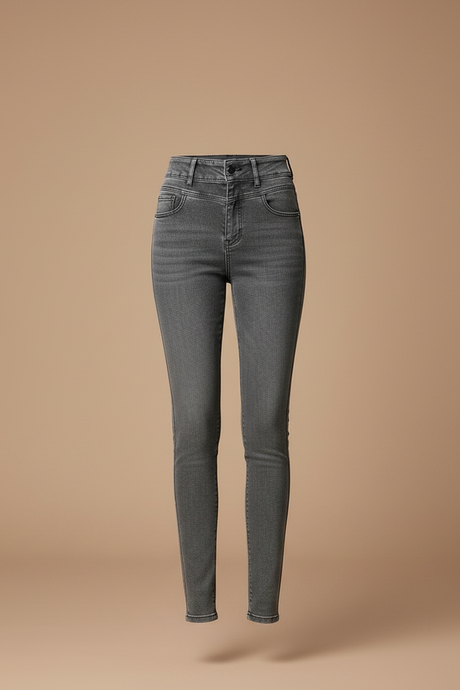 Pantalon Gris Jean Skinny Taille Haute Femme - vue 3