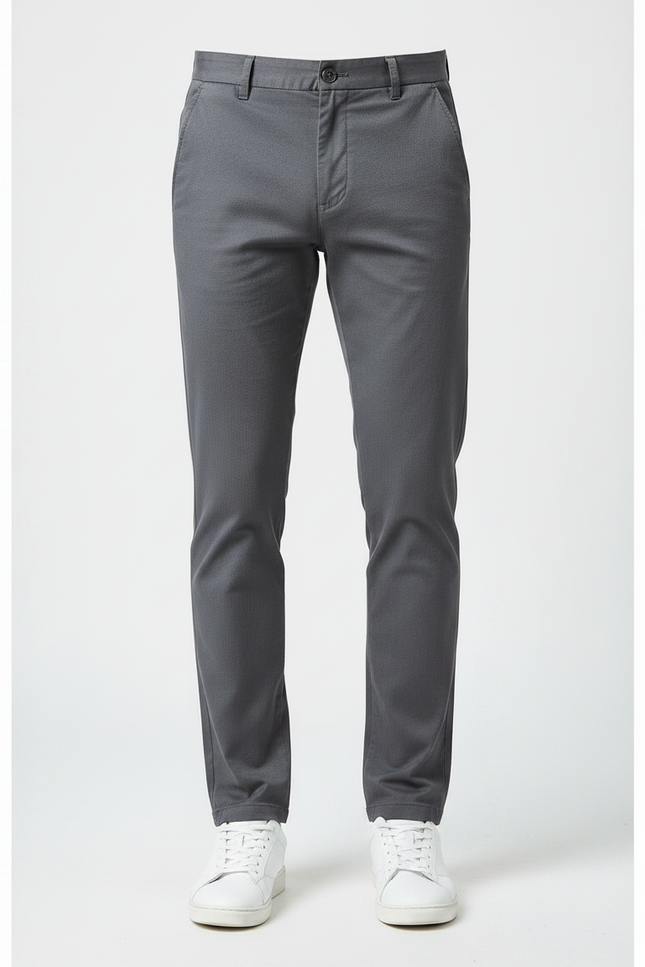 Pantalon Gris Homme Ajusté Décontracté Élégant Uni - Coton - vue 3