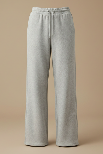 Pantalon Gris Large Coton Décontracté Droit Fluide - Molleton - vue 3