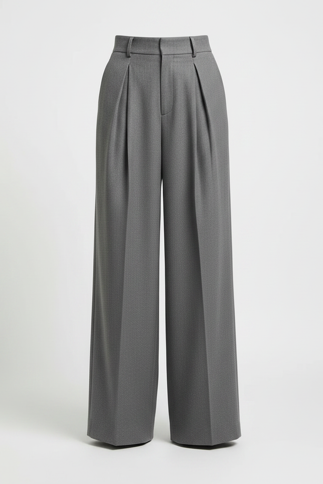 Pantalon Gris Ample Plissé Fluide Femme Élégant - Laine - vue 3