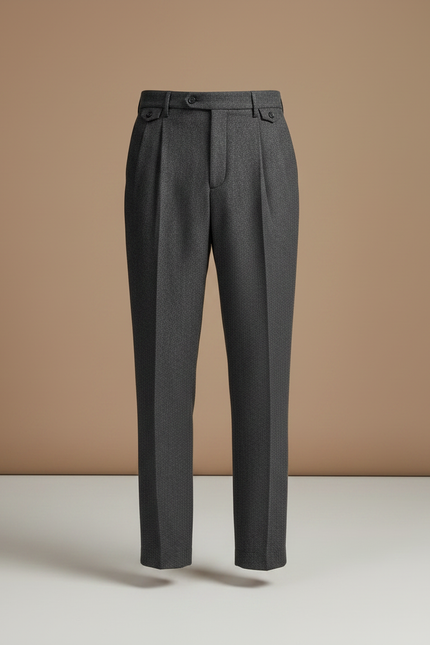 Pantalon Gris Laine Chevron Plissé Homme Élégant - vue 3
