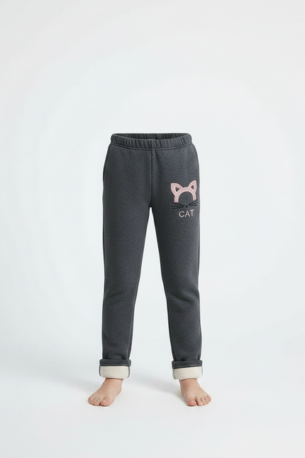 Pantalon Gris Molletonné Enfant Brodé Chat - vue 3