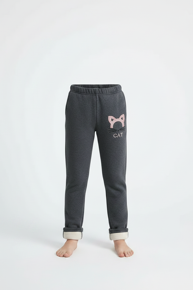 Pantalon Gris Molletonné Enfant Brodé Chat - vue 3