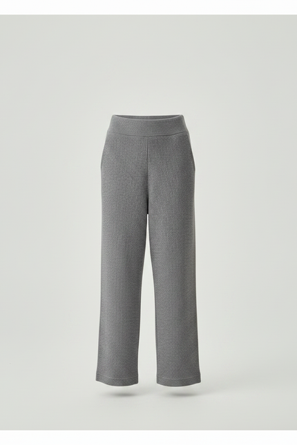 Pantalon Gris Tricoté Large Confortable Décontracté Femme - Maille - vue 3