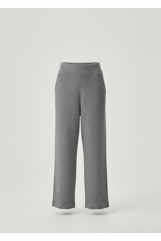 Pantalon Gris Tricoté Large Confortable Décontracté Femme - Maille - vue 3