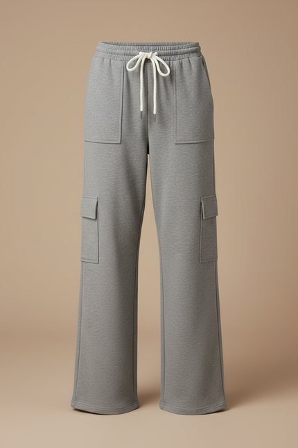 Pantalon Gris Cargo Ample Molletonné Décontracté - vue 3