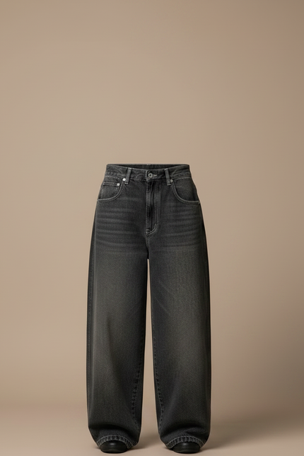Pantalon Gris Ample Délavé Taille Haute Femme Y2K - Jean - vue 3