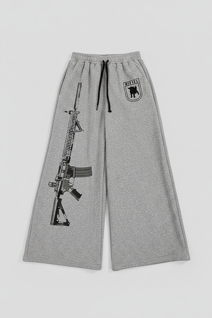 Pantalon Gris Large Streetwear Imprimé Fusil Décontracté - Molleton - vue 2