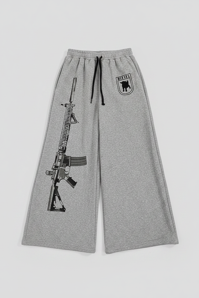 Pantalon Gris Large Streetwear Imprimé Fusil Décontracté - Molleton - vue 2