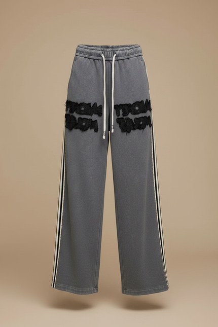 Pantalon Gris Ample, Coton, Rayures, Décontracté, Femme - Molleton - vue 3
