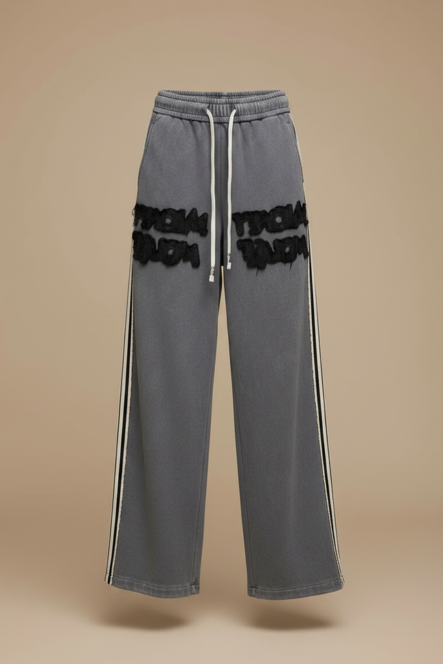 Pantalon Gris Ample, Coton, Rayures, Décontracté, Femme - Molleton - vue 3
