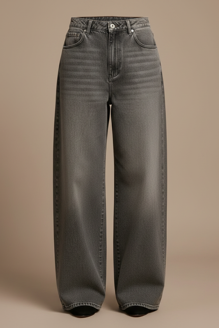 Pantalon Gris Jean Ample Taille Haute Femme - vue 3