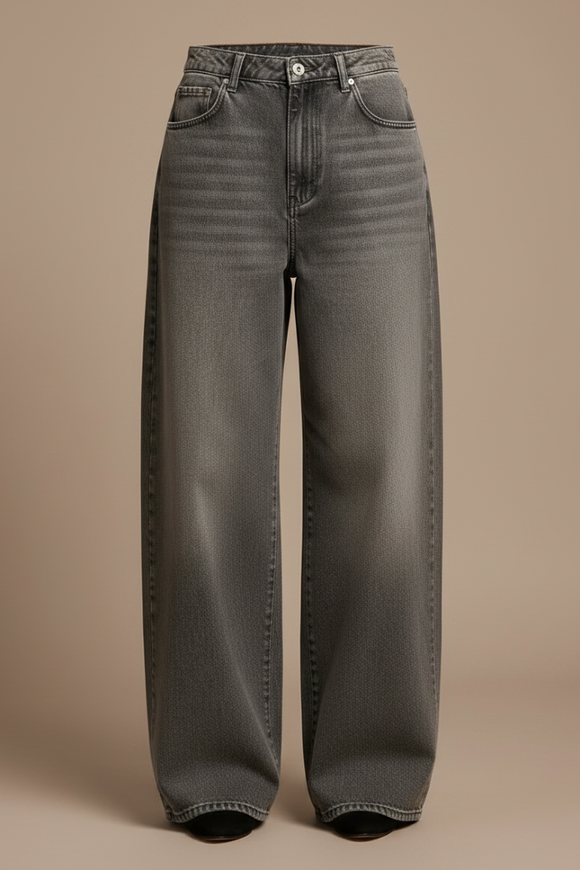 Pantalon Gris Jean Ample Taille Haute Femme - vue 3