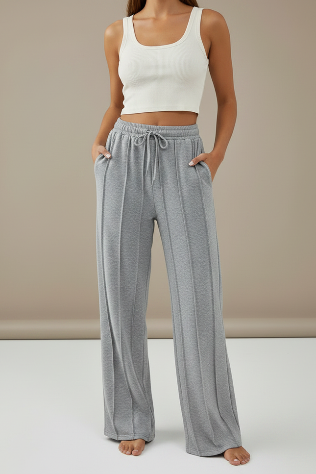 Pantalon Gris Ample Décontracté Molletonné Droit Femme - vue 3