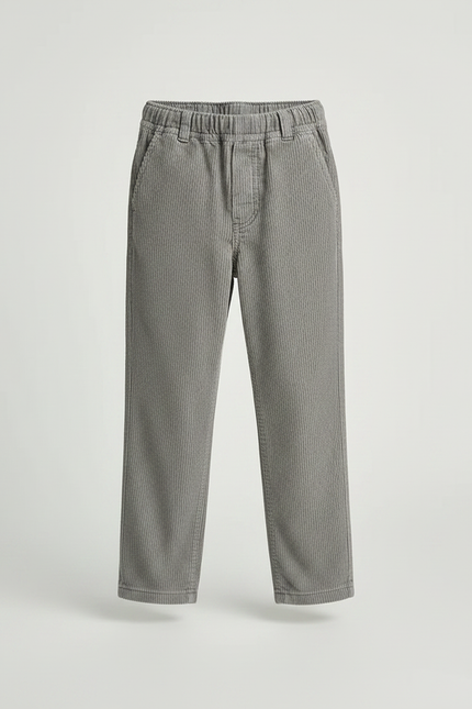 Pantalon Gris Côtelé Enfant Décontracté Ample - Cordé - vue 3