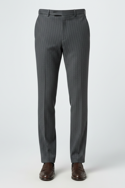 Pantalon Gris Rayé Droit Classique Élégant Homme - Laine - vue 3