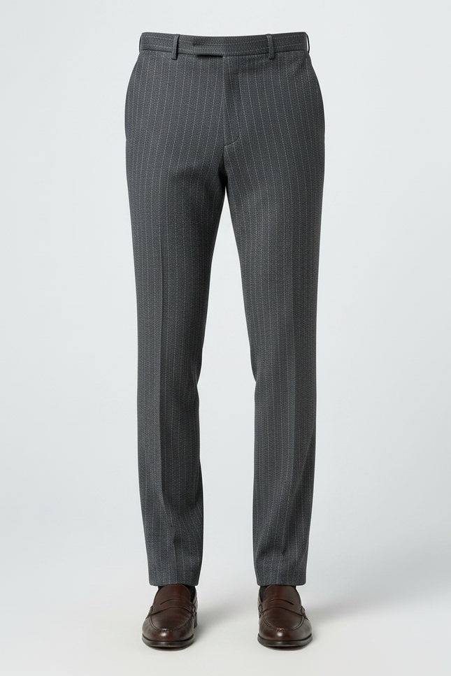 Pantalon Gris Rayé Droit Classique Élégant Homme - Laine - vue 3