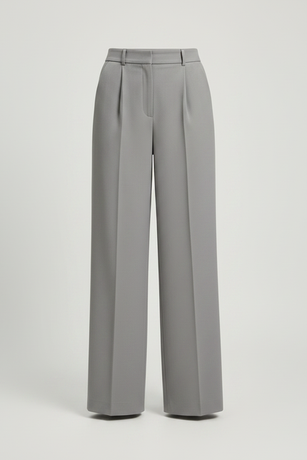 Pantalon Gris Ample Taille Haute Plissé Droit - Gabardine - vue 3