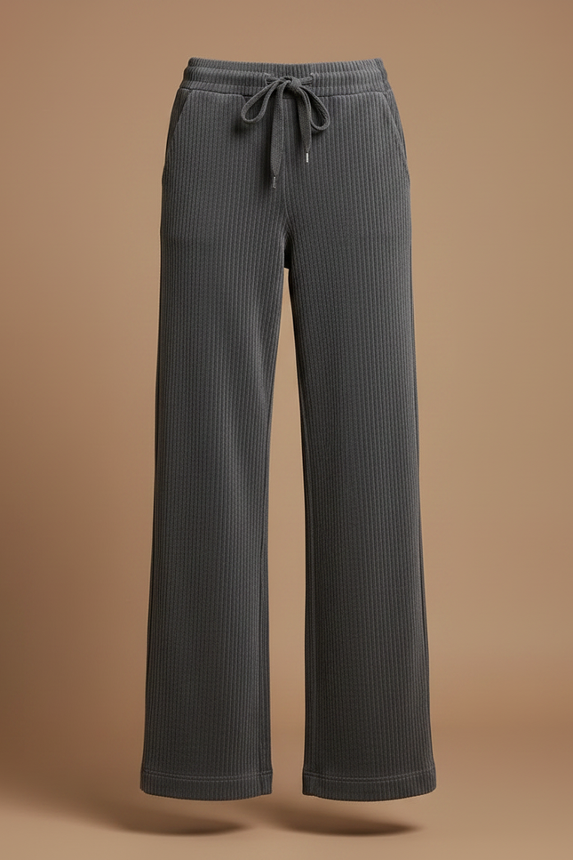 Pantalon Gris Côtelé Large Confortable Femme Décontracté - Cordé - vue 3