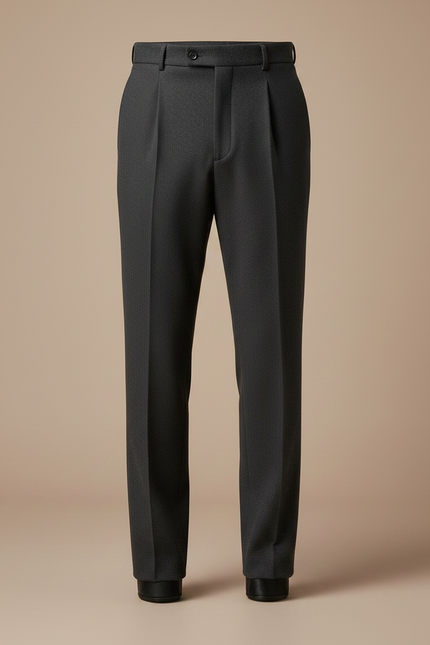 Pantalon Gris Laine Plissé Droit Élégant Homme - vue 3