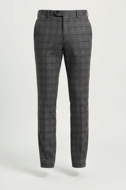 Pantalon Gris Carreaux Classique Droit Homme - Laine - vue 3