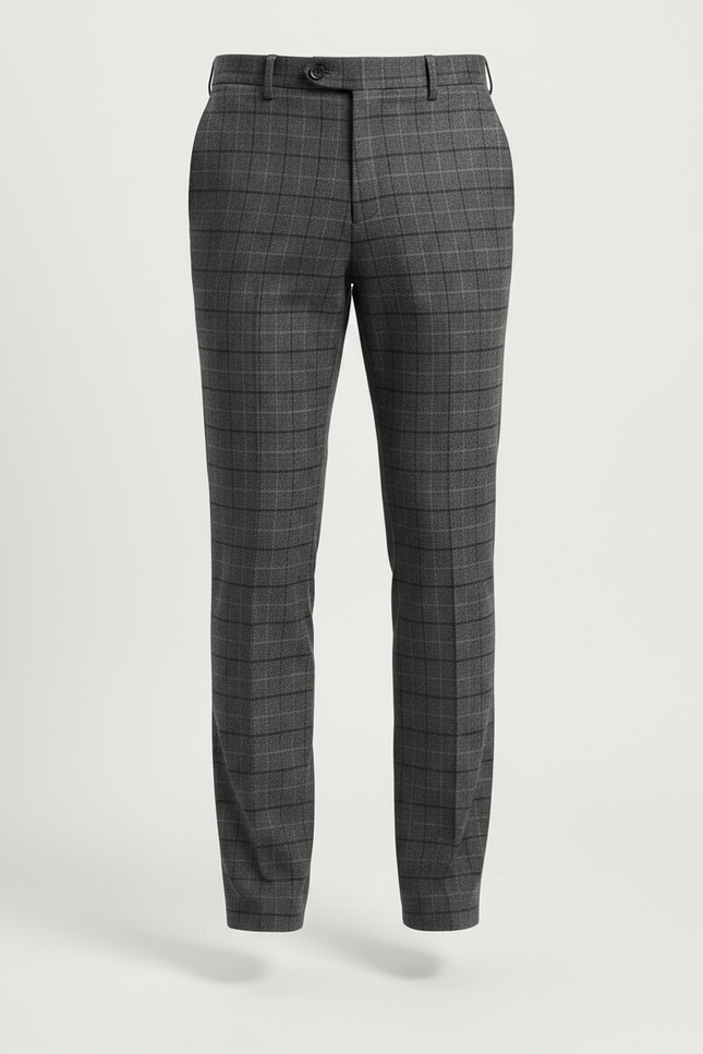 Pantalon Gris Carreaux Classique Droit Homme - Laine - vue 3