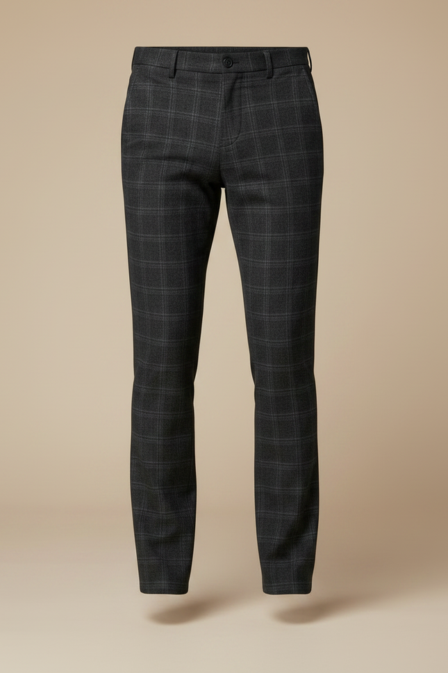 Pantalon Gris À Carreaux Slim Fit Stretch Homme - Laine - vue 3