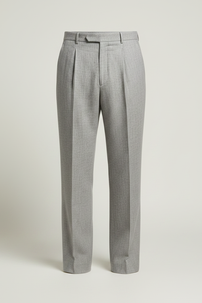 Pantalon Gris Plissé Droit Élégant Homme Laine - vue 3