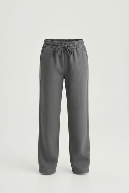 Pantalon Gris Coton Lin Ample Décontracté Enfant - vue 3