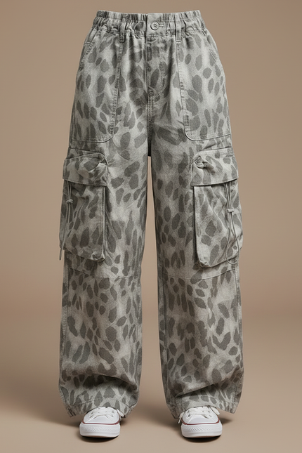 Pantalon Gris Cargo Ample Imprimé Léopard Enfant - Toile - vue 3