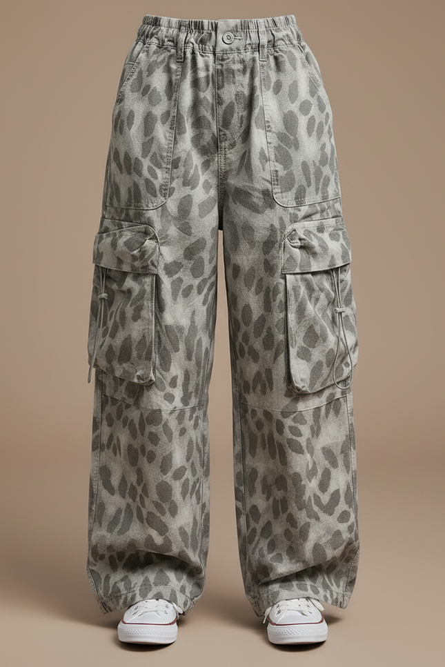 Pantalon Gris Cargo Ample Imprimé Léopard Enfant - Toile - vue 3