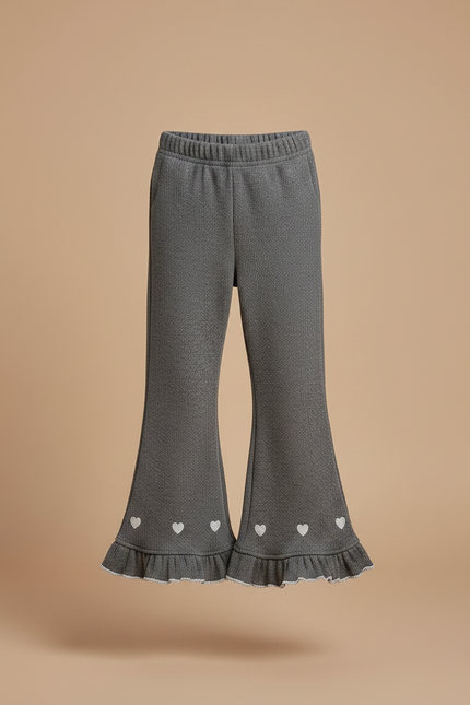 Pantalon Gris Évasé Côtelé Coeurs Fille - Maille - vue 3