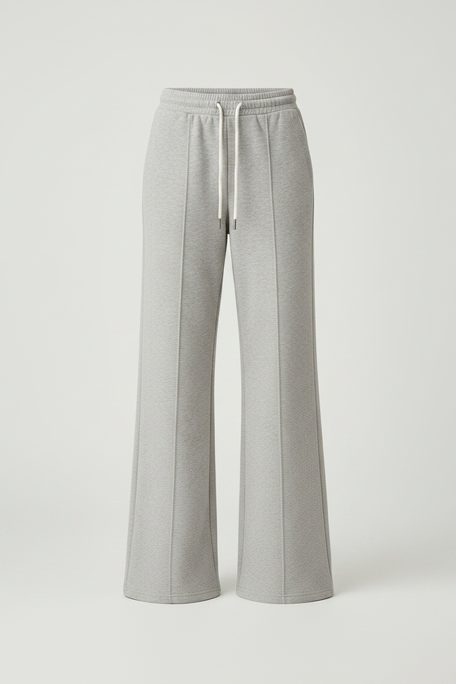 Pantalon Gris Évasé Taille Haute Décontracté Femme - Molleton - vue 3