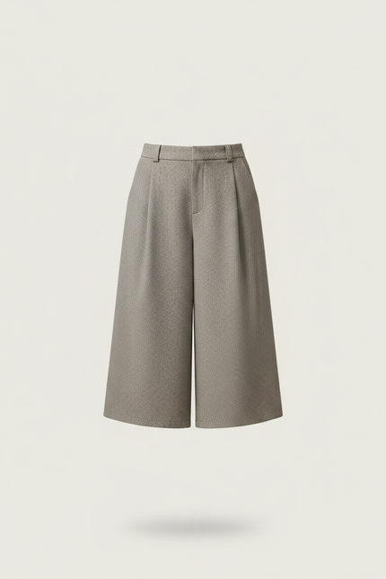 Pantalon Gris Ample Plissé Laine Capris Femme - vue 3