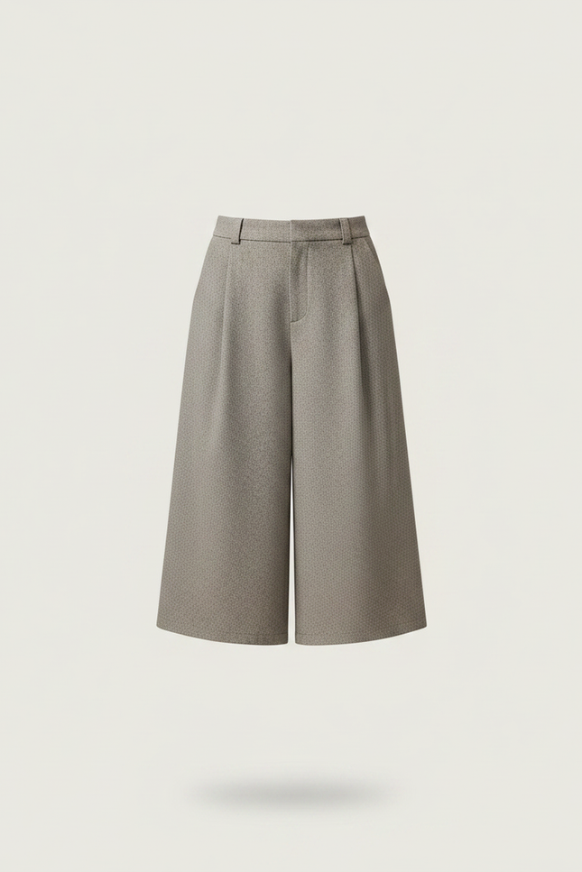 Pantalon Gris Ample Plissé Laine Capris Femme - vue 3