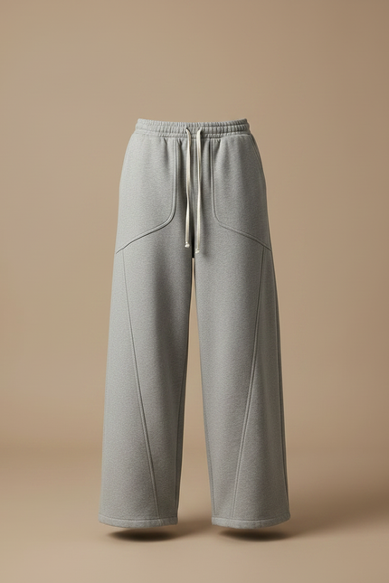Pantalon Gris Ample Molletonné Décontracté Coupe Droite Femme - vue 3