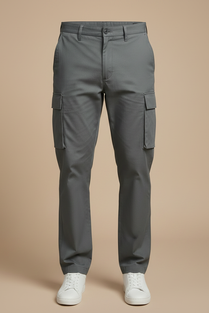 Pantalon Gris Cargo Homme Décontracté Poches Latérales - Toile - vue 3