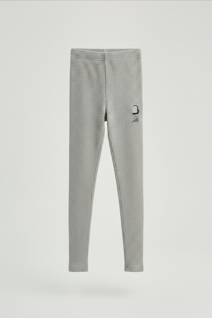 Pantalon Gris Côtelé Skinny Imprimé Fille - Maille - vue 3